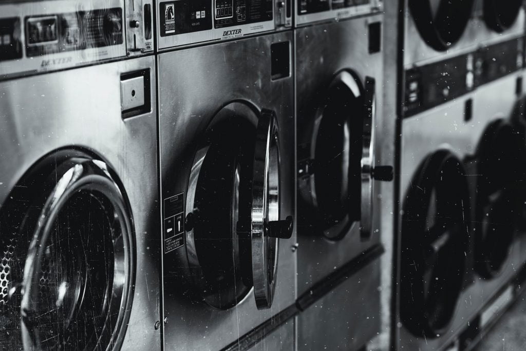 grayscale photo of washing machine